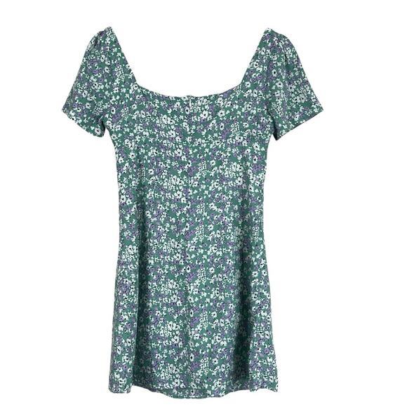 Princess Polly Hastings Mini Dress Womens 4 Green Floral Puff Sleeve Coquette - Picture 4 of 6